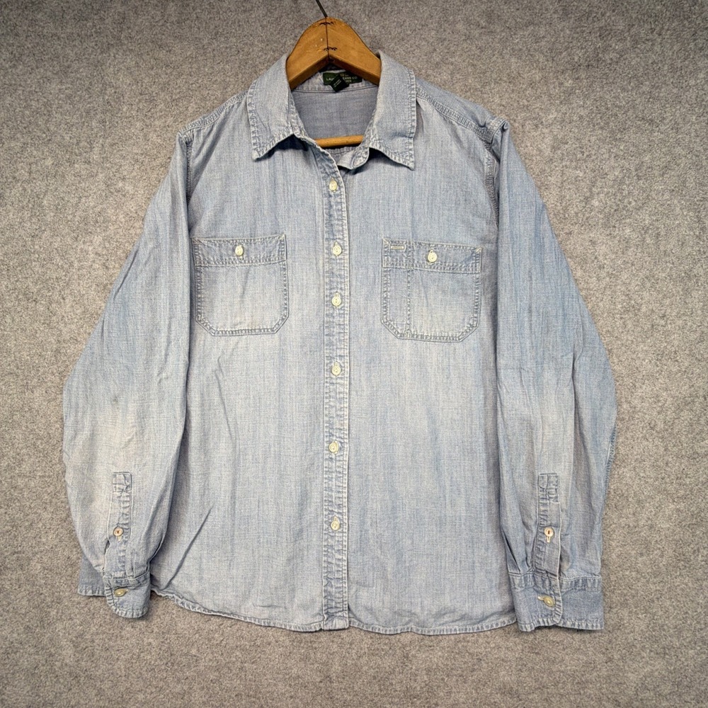 Lauren Ralph Lauren Womens XL Light Wash Denim Chambray Button Down Shirt Blue
